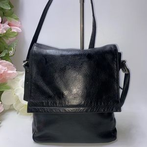 Fossil Flap Leather Messenger Bag Black Medium